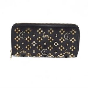 Christian Louboutin Black Leather Spike Panettone Zip Around Wallet W/Dustbag